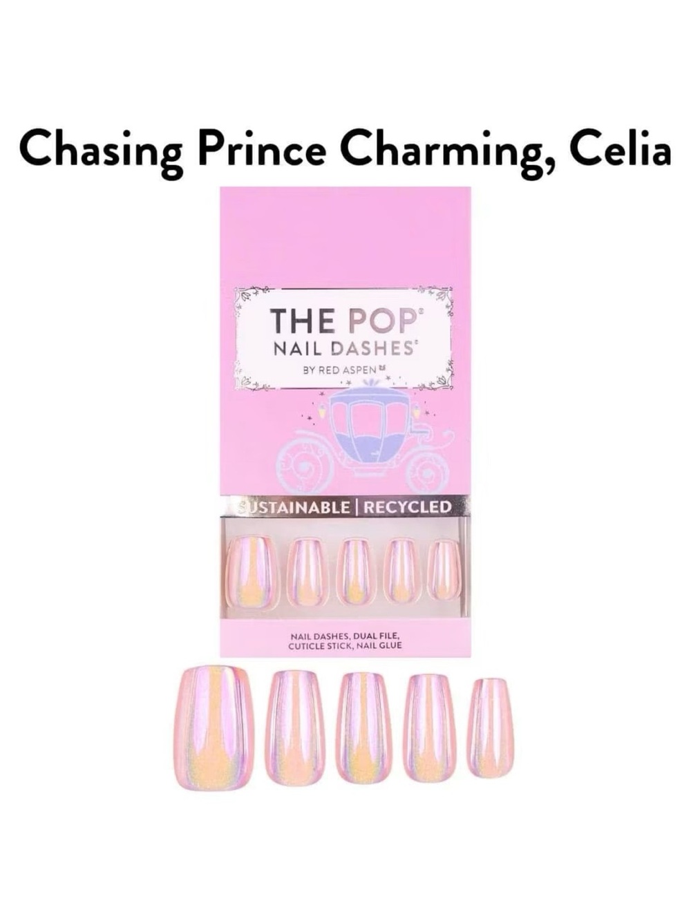Red Aspen Chasing Prince Charming Celia Medium Coffin Pink Iridescent Nails